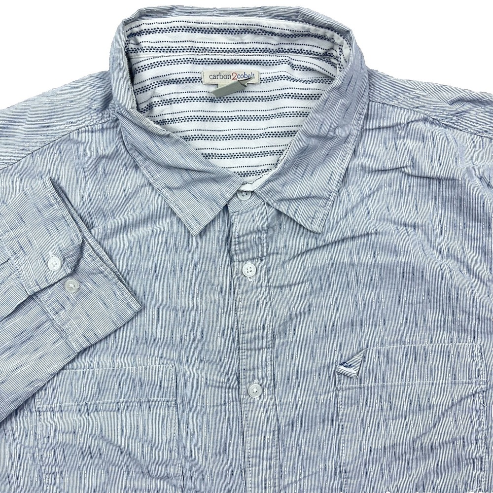 Carbon 2 Cobalt Shirt Men XXL 2XL Gray Striped Button Up Cotton Dress Adult